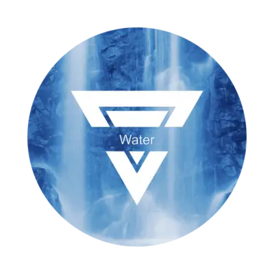 Water element symbol representing emotional healing and flow in group sessions.