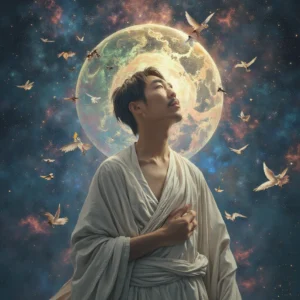 Chinese man surrounded by birds