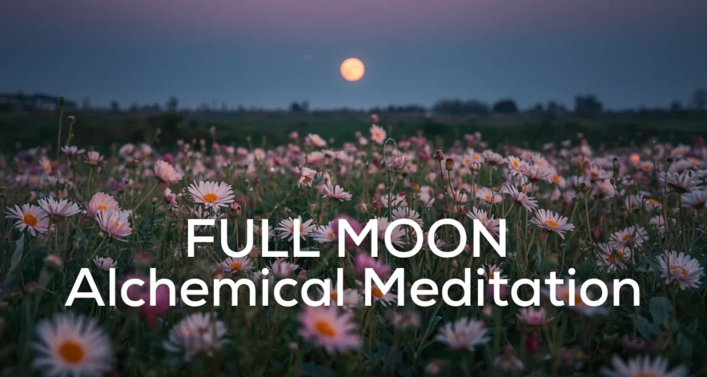 Rising moon over field of flowers